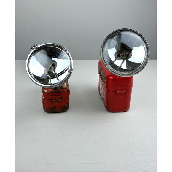 Vtg Teledyne Big Beam 266 Red Metal Flashlights Lantern Combo Railroad Untested - Picture 6 of 13